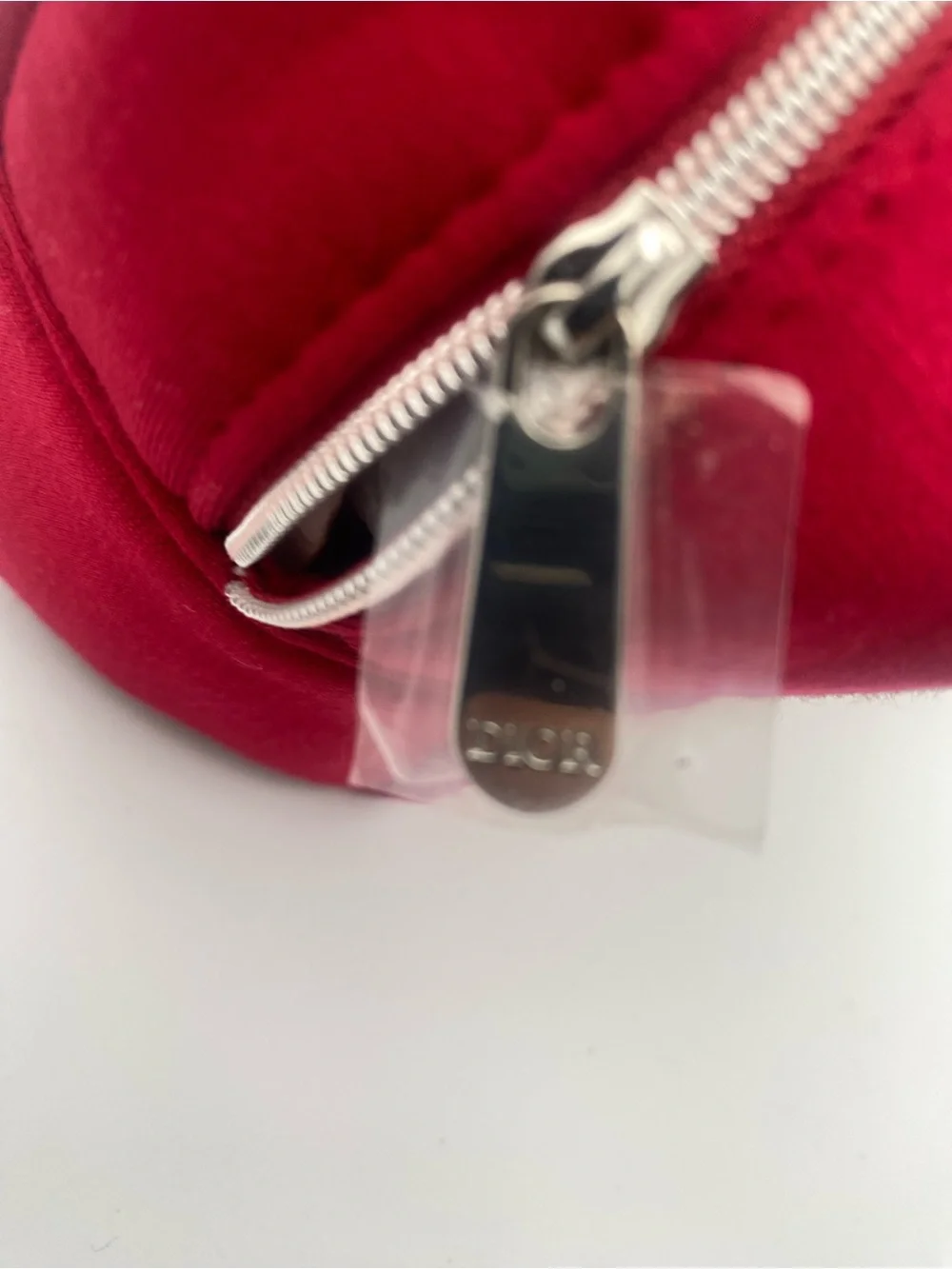 Christian Dior Red Velvet Zip Pouch with Silver Hardware